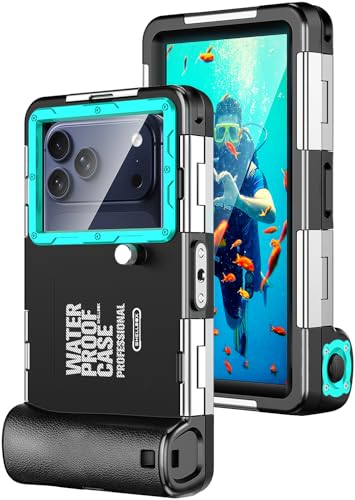 Hllhunkhe Universal Underwater Phone Case for Snorkeling, Professional Diving Waterproof Phone Case for iPhone 7-17 Pro/Pro Max/Plus/Mini, Galaxy S10-S25 Ultra/Plus and Most Phones,Black/Teal - color: Black/Teal