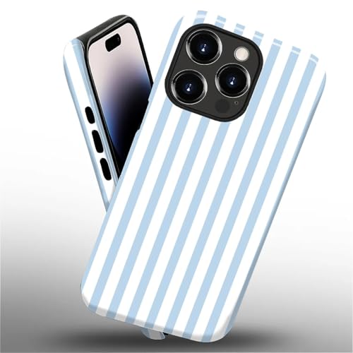 Compatible with iPhone 14 Pro Max Case,Glossy 2-in-1 Sleek All-Inclusive Dual-Layer Material Soft TPU + PC Back for Blue Stripes Geometric Pastel Summer Beach - color: Blue Stripes Geometric Pastel Summer Beach-Glossy, size: iPhone 14 Pro Max