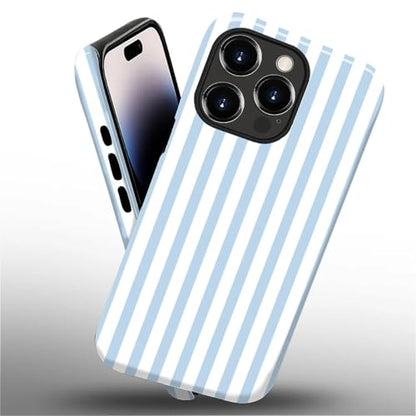 Compatible with iPhone 14 Pro Max Case,Glossy 2-in-1 Sleek All-Inclusive Dual-Layer Material Soft TPU + PC Back for Blue Stripes Geometric Pastel Summer Beach - color: Blue Stripes Geometric Pastel Summer Beach-Glossy, size: iPhone 14 Pro Max