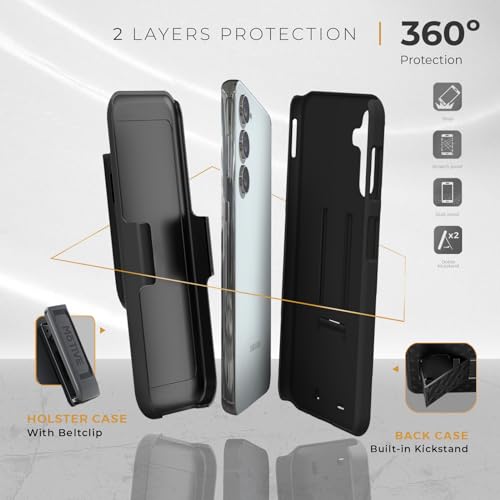 MOTIVE for Samsung Galaxy s23 Case with Belt Clip, Rigid, Kickstand | 6.1" | Ranger v1 Series, Black, 360° holster, open-top/open-bottom port access, textured grip, slim design - size: S23