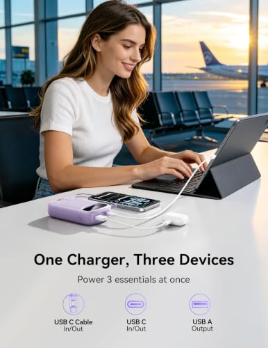 RETMSR Portable Charger 20000mAh 45W USB C Fast Charging, Built-in Cable - color: Taro Purple