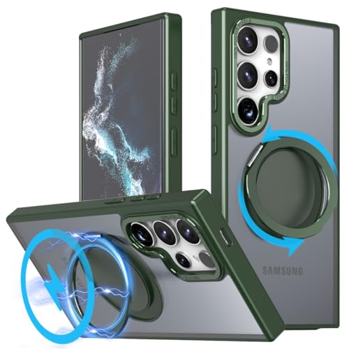 for Samsung Galaxy S22 Ultra Case/S23 Ultra Case with 360 Rotatable Magnetic Ring Kickstand[Compatible with Magsafe],Military Grade Shockproof Translucen Protective Case - 6.8 inch,Green - color: Green, size: For Samsung Galaxy S22 Ultra/S23 Ultra