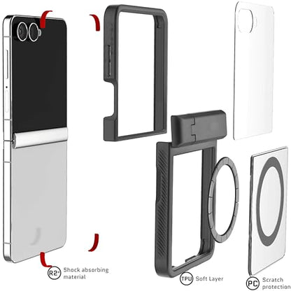 Ghostek Covert Clear Galaxy Flip 7 Case with Built-in Kickstand, MagSafe and Full Hinge Protection Designed for 2025 Samsung Galaxy Z Flip7 (6.9") (Smoke) - color: Smoke, size: Galaxy Z Flip 7