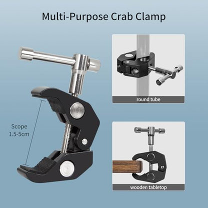 Magic Arm Camera Mount, 32" Aluminum Articulating Arm with Desk Clamp & Standard 1/4" Screw, Heavy Duty Overhead Tablet Stand for Video Recording, Live Streaming, Vlogging - size: 32 Inch Arm + Clamp + iPad Clip