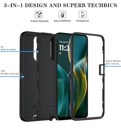 Qinmay Phone Case for Motorola Moto G 2025/Moto G Play 5G 2025 Case with HD Screen Protector, Heavy Duty Shockproof & Dropproof 3-Layer Cover Phone Case,Black - color: Black