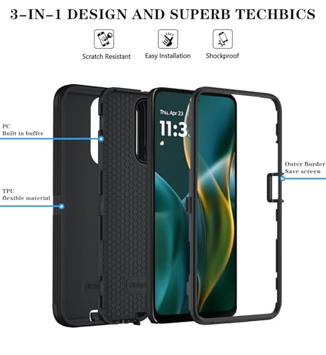 Qinmay Phone Case for Motorola Moto G 2026/Moto G Play 5G 2026 Case with HD Screen Protector, Heavy Duty Shockproof & Dropproof 3-Layer Cover Phone Case,Black - color: Black