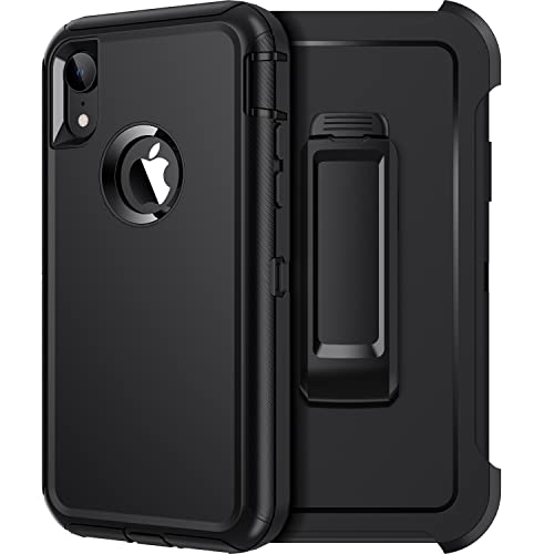 for iPhone XR Case, Heavy Duty Shockproof Dust/Drop Proof 3 Layer Full Body Protection Rugged Cover Case with Belt Clip Holster for Apple iPhone XR 6.1",Black - color: All Black(With Belt Clip), size: iphone xr