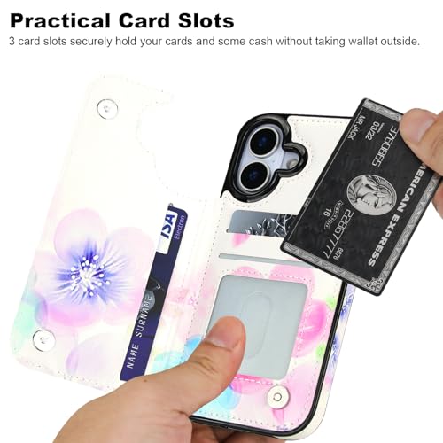 HAOPINSH Wallet Case with Card Holder for Phone 17, Pale Flower Pattern Back Flip Folio PU Leather Kickstand Card Slots Case, Double Magnetic Clasp Shockproof 6.3" - color: Pale Flower