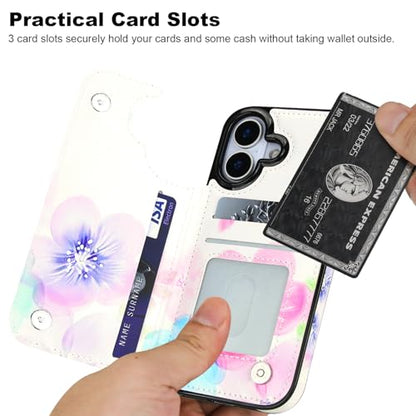 HAOPINSH Wallet Case with Card Holder for Phone 17, Pale Flower Pattern Back Flip Folio PU Leather Kickstand Card Slots Case, Double Magnetic Clasp Shockproof 6.3" - color: Pale Flower