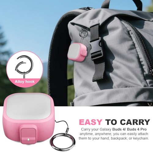 for Samsung Galaxy Buds 4 Pro/Buds 4 Case (2026) with Secure Safety Lock Clip,Shockproof Scratch-Resistant Hybrid PC+TPU Soft Shell Protective Cover Accessories with Carabiner&Cleaning Pen(Pink) - color: Pink Edge-Grey