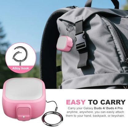 for Samsung Galaxy Buds 4 Pro/Buds 4 Case (2026) with Secure Safety Lock Clip,Shockproof Scratch-Resistant Hybrid PC+TPU Soft Shell Protective Cover Accessories with Carabiner&Cleaning Pen(Pink) - color: Pink Edge-Grey