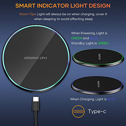Wireless Charger Compatible with iPhone 18 17 16 15 14 13 12 11 Pro Max/Mini/Plus/XR/X/8, 15W Max Fast Wireless Charging Pad Mat for Samsung Galaxy S23/S22/S21/S20/S10, Galaxy Buds - color: Black 1 Pack