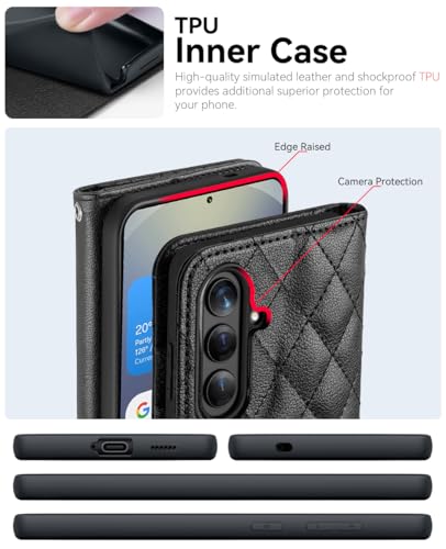 OCASE for Samsung Galaxy S26 Wallet Case, Card Holder, Diamond Black | RFID Blocking, Kickstand, Magnetic Closure, PU Leather Flip Folio, Shockproof TPU Shell, Protective Phone Cover (6.3") 2026 - color: Diamond Black, size: Samsung Galaxy S26