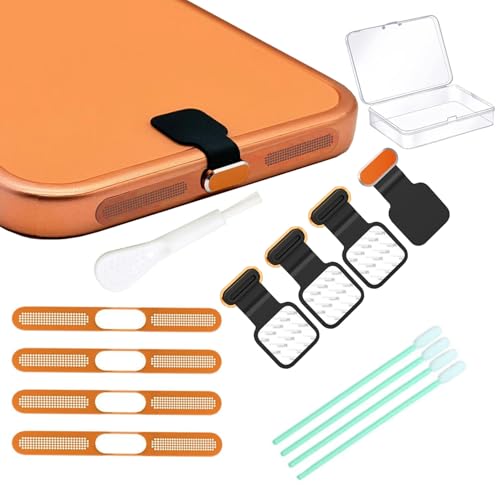 [4-Pack] Phone Anti-Lost Dust Plug, Type-C Cover Cap, Mesh Speaker Dust Cover,Phone Cleaning Kit with Brush - Universal Port Plug Set Accessories for iPhone18 17 Pro/Pro Max (Orange18 17 Pro-4) - color: Orange 17 Pro-4