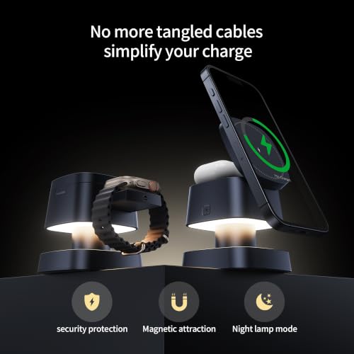 4 in 1 Magnetic Wireless Charging Station,15W Fast Charging with Adjustable Night Light,3 in 1 Wireless Charging Station for iPhone 17/16/15/14/13 Pro Max & Apple Watch,AirPods (Starlight Gray) - color: Starlight Gray