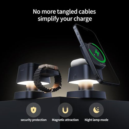 4 in 1 Magnetic Wireless Charging Station,15W Fast Charging with Adjustable Night Light,3 in 1 Wireless Charging Station for iPhone 17/16/15/14/13 Pro Max & Apple Watch,AirPods (Starlight Gray) - color: Starlight Gray