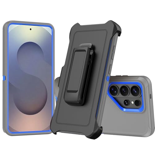 Compatible with Samsung Galaxy S26 Ultra Case, with Belt Clip Holster Heavy Duty Rugged Shockproof Full Body Protection Kickstand Cover for Samsung Galaxy S26 Ultra Phone (Grey+Blue) - color: Grey+Blue
