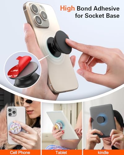 volport Extra Tape Super Sticky Adhesive Replacement and Phone Magnet Sticker Disc for Reusing Grip Stand Socket Base, Circle Double Sided Car Mount Holder Strong Glue Pads Round Magic Metal Plate