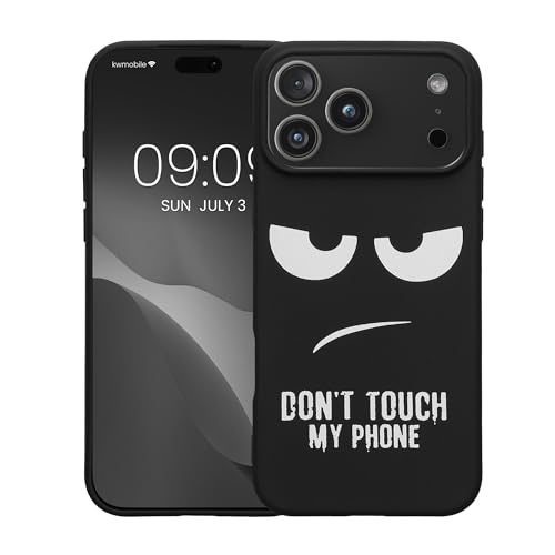 kwmobile TPU Silicone Case Compatible with Apple iPhone 17 Pro Max - Case Soft Cover - Don't Touch My Phone White/Black - size: iPhone 17 Pro Max