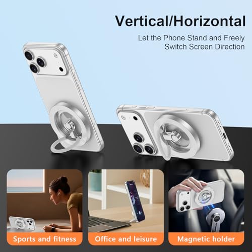 Phone Grip for MagSafe,360° Rotation Two-Sided Magnet Stand - color: White