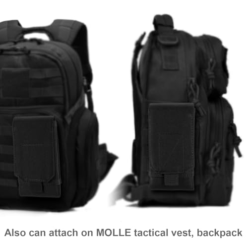 Urvoix MOLLE Cell Phone Pouch, Heavy Duty Tactical Belt Phone Holster | Belt Phone Holder Fits MOLLE Backpacks, Vests & Gear for Outdoor EDC, Water-Resistant Nylon Phone Bag with Hook Loop Closure - color: Black