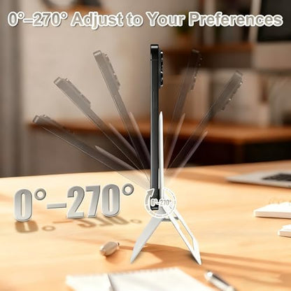 Magnetic Phone Stand, PU Leather Phone Tripod with Angle Adjustment - color: D-White
