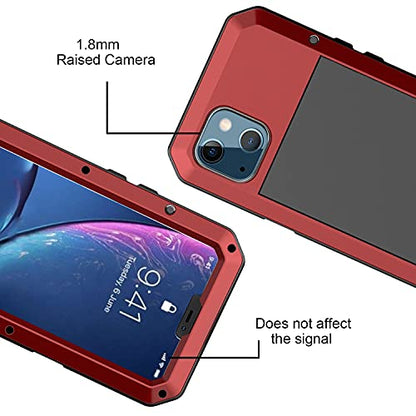 for iPhone 13 Case, 360 Full Body Protective Cover Heavy Duty Shockproof Tough Armour Aluminum Alloy Metal Case with Silicone Built-in Screen Protector for Apple iPhone 13 6.1 Inch - Red - color: Red