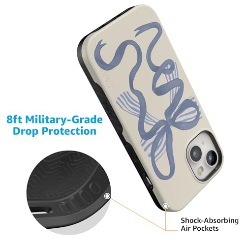 Casely iPhone 15 Plus Case | Heartstrings | Blue Bow | Bold Protective Design | Compatible with MagSafe - color: Heartstrings | Blue Bow