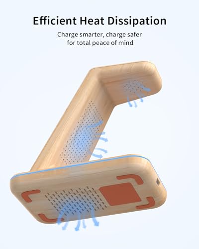 Wireless Charging Station for Apple Products: 3 in 1 Apple Wireless Charger for iPhone 16/15/14/13/12/11/SE/X Pro Max - Apple Watch Ultra/10/9/8/SE/7/6/5/4/3 - AirPods 2/3/4 Pro - color: Wooden