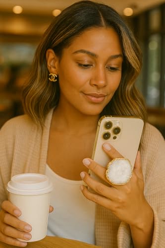 Grips by CRYSTALFY Crystal Phone Grip Holder & Expanding Kickstand-Natural Gemstone Swappable Top Accessory Compatible with iPhone, iPad, Kindle & Mobile Devices (White Clear Quartz Druzy, Adhesive) - color: White Clear Quartz Druzy, style: Adhesive
