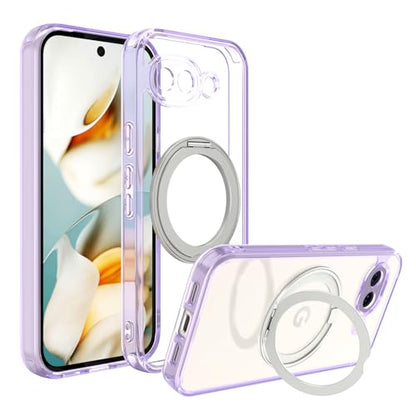 Magnetic Case for Google Pixel 10a Phone 2026 with Rotating Stand, Slim Non-Yellowing Transparent Clear Shockproof Cover with Wireless Charging (Purple) - color: Purple, size: Pixel 10a