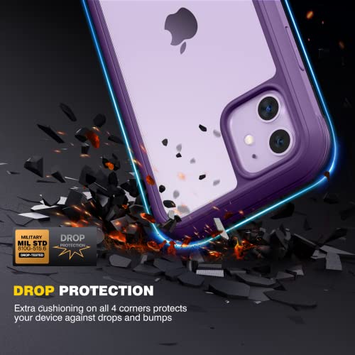Diaclara Compatible with iPhone 11 Case, Full Body Rugged with Built-in Touch Sensitive Anti-Scratch Screen Protector, Soft TPU Bumper Case Clear Compatible with iPhone 11 6.1" (Purple and Clear) - color: Deep Purple, size: iPhone 11