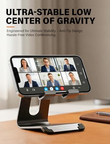 Phone Stand for Desk, Thickened Aluminum Cell Phone Stand & Phone Holder for Desk, Compatible with Tablets, iPhone, iPad, Samsung - Dark Gray - color: dark gray