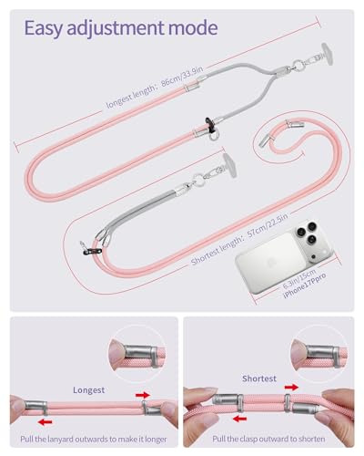 LEEUDESIGN 3 in 1 Luxury Phone Lanyard, Adjustable Crossbody Neck Strap & Short Wrist Strap, Anti-Lost Anti-Theft Detachable Phone Chain, Versatile Shoulder Phone Sling for All Cell Phones(Grey+Pink) - color: Grey+pink