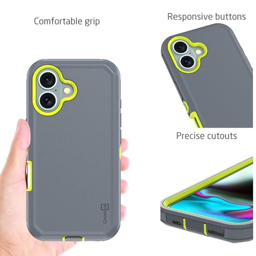 CoverON Rugged Designed for Apple iPhone 16 Case, Heavy Duty Military Grade A Hybrid Etched Grip Rigid Hard Plastic Cover Fit iPhone 16 Phone Case - Gray/Green - color: Gray