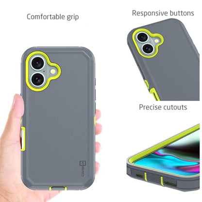 CoverON Rugged Designed for Apple iPhone 16 Case, Heavy Duty Military Grade A Hybrid Etched Grip Rigid Hard Plastic Cover Fit iPhone 16 Phone Case - Gray/Green - color: Gray