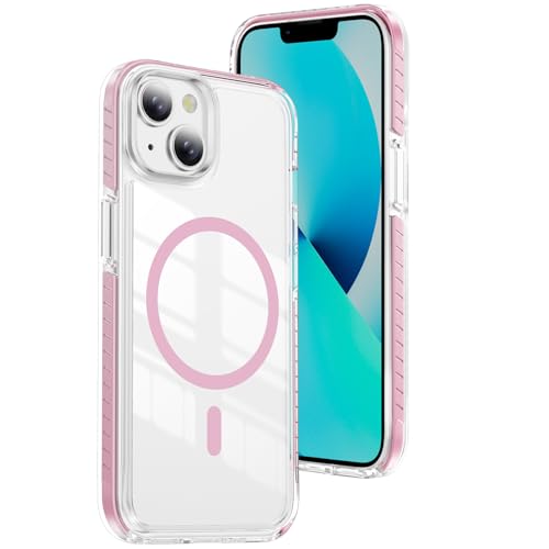 DEERLAMN Magnetic Clear Case for iPhone 13/iPhone 14 6.1-Inch, [Compatible with Magsafe][Anti-Yellowing] Transparent Slim Shockproof Protective Phone Cover, Pink - color: Pink, size: iPhone 13/14-6.1 Inch