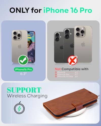 OCASE Compatible with iPhone 16 Pro Wallet Case, PU Leather Flip Folio Case with Card Holders RFID Blocking Kickstand [Shockproof TPU Inner Shell] Phone Cover 6.3 Inch 2024, Brown | Card slot stand function, RFID blood protection case, flip case, mobile p