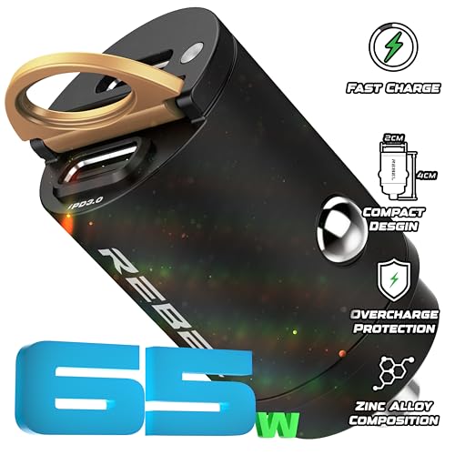 REBEL Dual 65W USB C Fast Car Charger 12V/24V [Smallest Metal Frame] PD65W, QC60W 4.0/3.0, Flush Fit, Cigarette Lighter Adapter for iPhone 17 Pro Max Air 16 Plus 15 14 13 12 iPad, MacBook, S25. S24