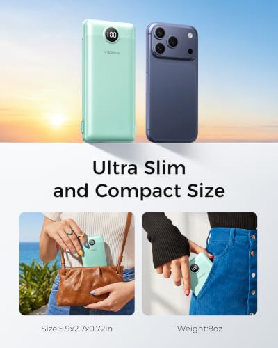 VEGER Portable Charger for iPhone, Power Bank Built in Cables and Wall Plug - color: Green