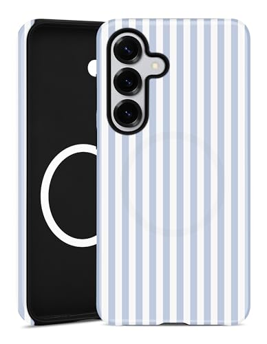 Magnetic Striped Phone Case for Samsung Galaxy A16 5G, Blue | Compatible with MagSafe, Cute Stripes Aesthetic Design, Soft TPU and Hard PC Protective Phone Cover for Women Girls - color: Blue Stripe