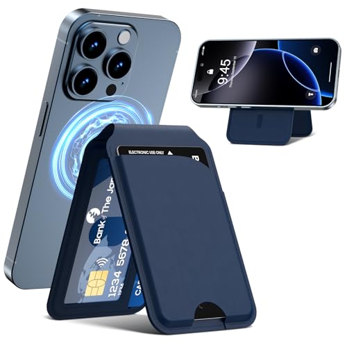 for Mag-Safe Wallet, Leather Phone Magnetic Wallet Stand Adjustable for iPhone 17/16/15/14/13/12 Series, ID Window, RFID Blocking (Blue) - color: blue