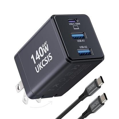 140W USB C Laptop Charger Block, Foldable GaN Fast Charger - color: Grey, size: 1 Pack