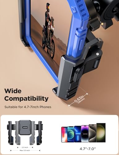 JOYROOM Motorcycle Bike Phone Holder Mount - [Not Block Camera] Bicycle Phone Holder Handlebar Cell Phone Clamp - [Silicone Wrapped] Scooter Phone Holder for iPhone Samsung 4.7''-7'' Smartphones - color: BLack