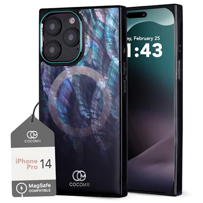 COCOMII Rectangle for iPhone 14 Pro Case, Black Real Mother of Pearl | Compatible with MagSafe Wireless Charging, Shockproof 10ft Drop Protection, Camera & Screen Protection, Premium Glossy Finish - color: Black Real Mother of Pearl, size: iPhone 14 Pro (