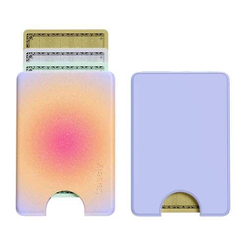 Casely MagWallet | Aura | Sunset Halo | Rainbow | Slim Wallet Card Holder | Compatible with MagSafe | Soft-Touch Hard Silicone | Holds Up to 3 Cards - color: Aura | Sunset Halo | Rainbow