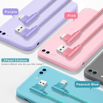 APFEN Lightning Cable iPhone Charger 10ft 3 Pack 90 Degree for iPhone 14 - size: 10FT