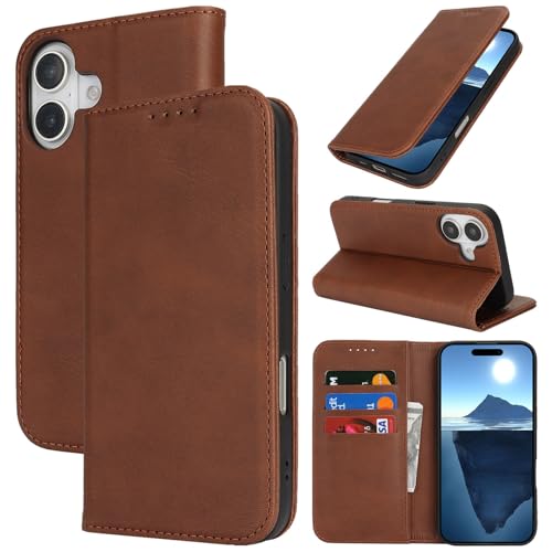Wallet Case for iPhone 16 Plus,Premium PU Leather Flip Folio Case with Card Slot,Stand Holder and Magnetic Closure TPU Shockproof Interior Protective Case,6.7 Inch,Brown | Premium PU Leather, Flip Folio Purse Case, with Card Slot, Stand Holder,Magnetic Cl