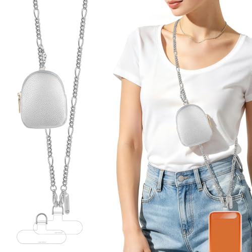 Phone Strap With Wallet,Adjustable Phone Lanyard CrossbodySilver - color: Silver