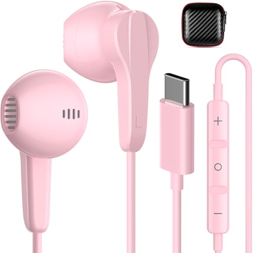 USB C Headphones Magnetic Wired Earbuds with Mic Volume Control 4ft Pink - color: Rose-Pink